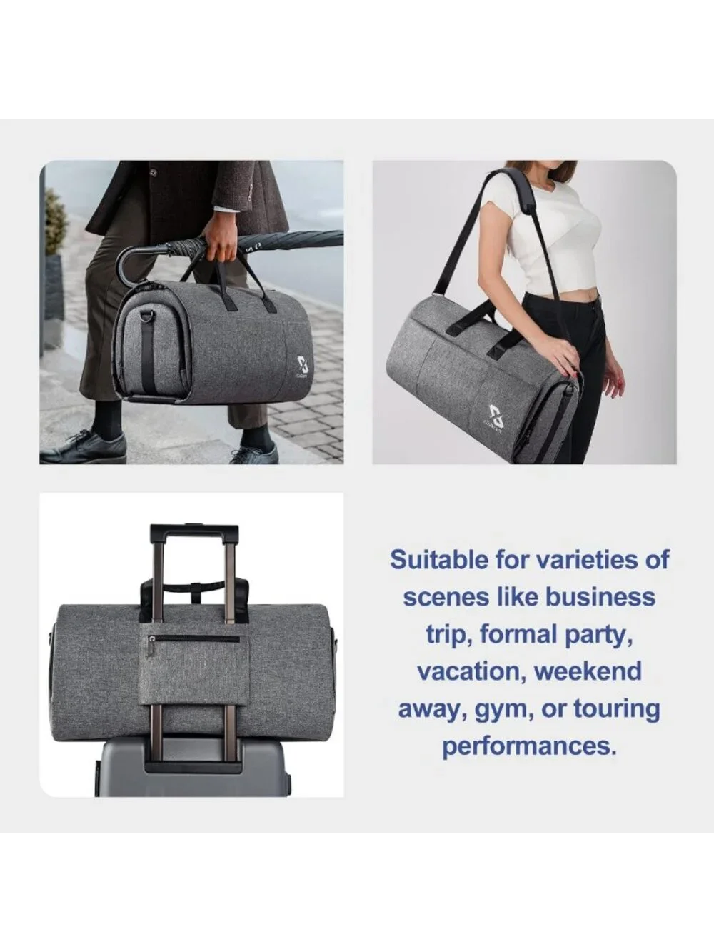 Convertible Travel Garment Bag & Duffle with Shoe Compartment, 2-in-1 Design